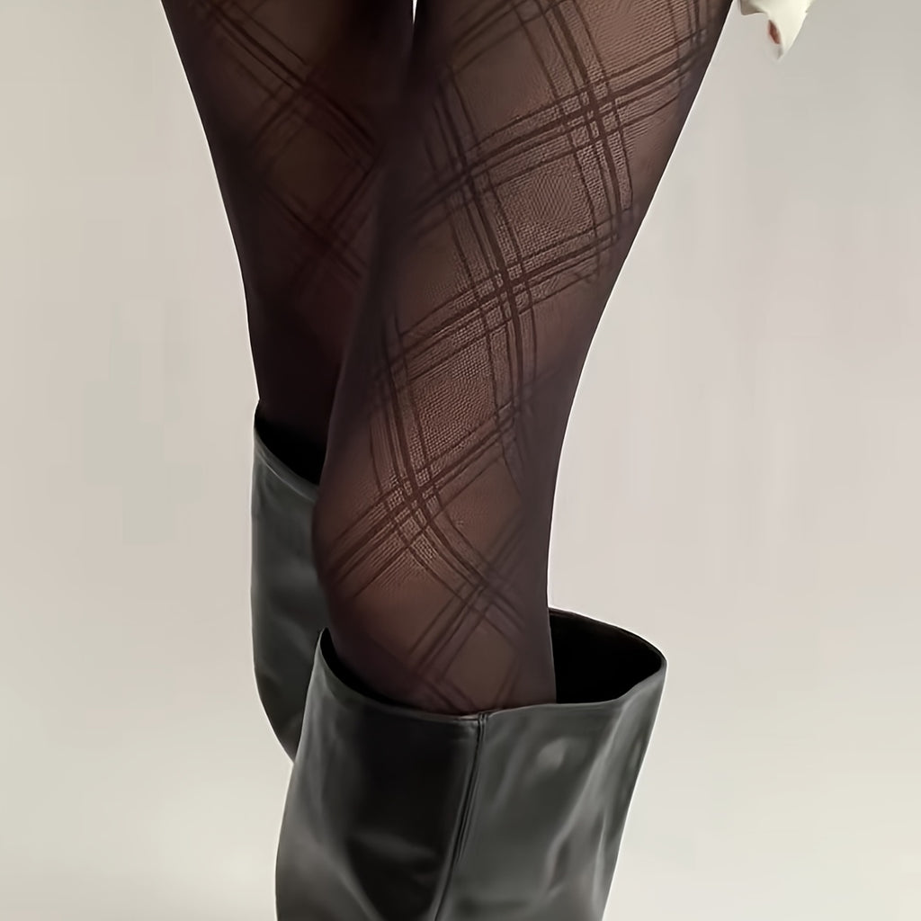 Geometric Diamond Thigh High Stockings