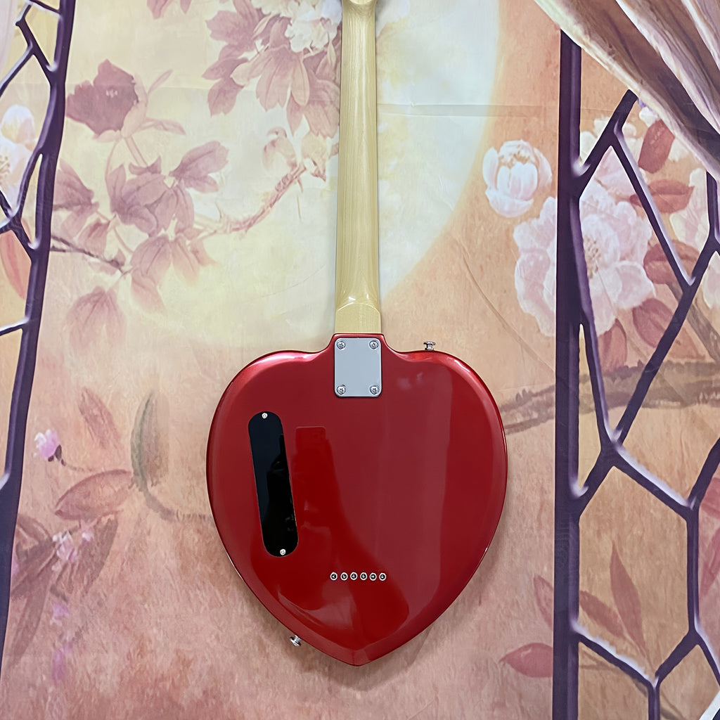 Red Electric Guitar with Heart Cutout Body & Glittering Pickguard