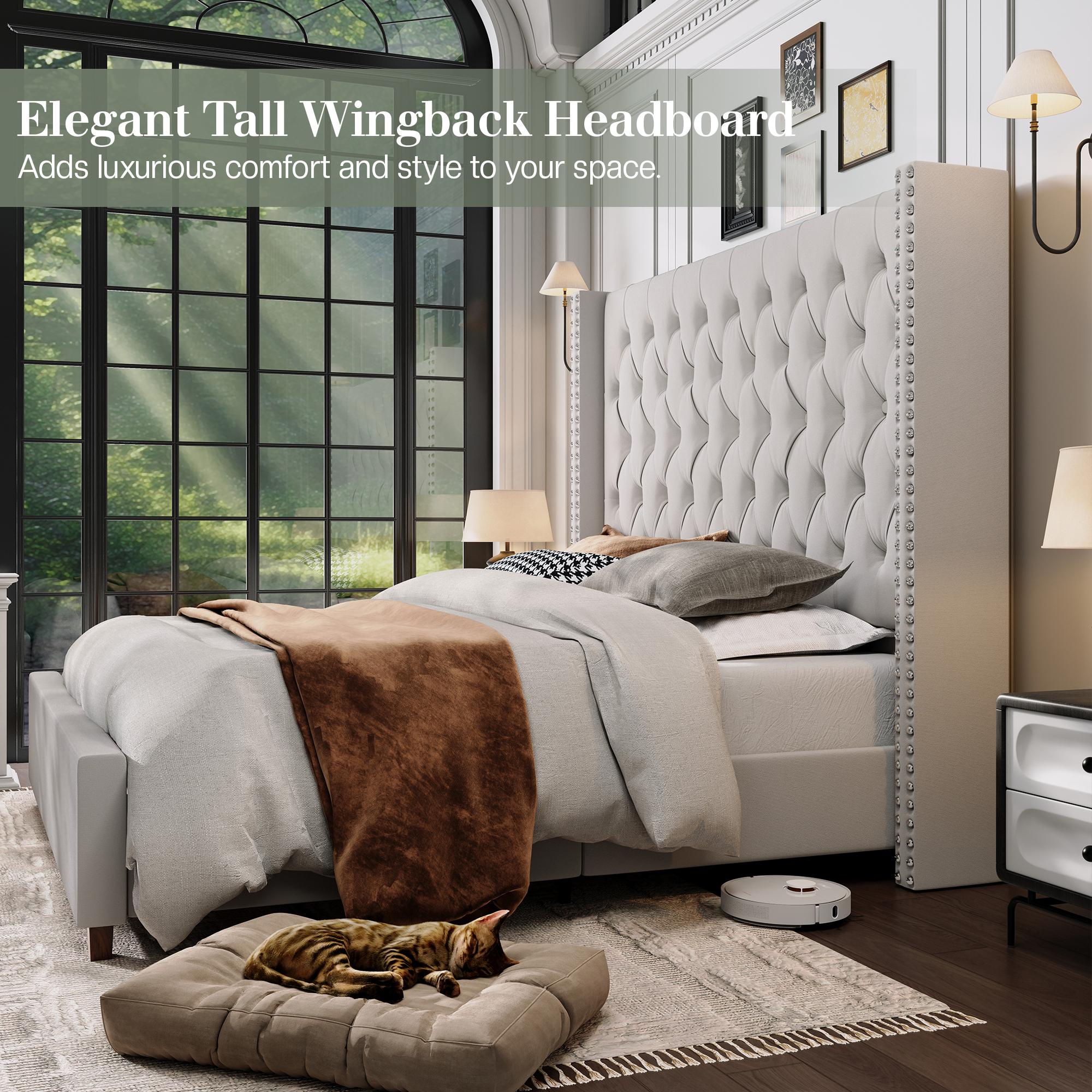 61.4" Tall Luxury Bed Frame with Tufted Wingback Headboard