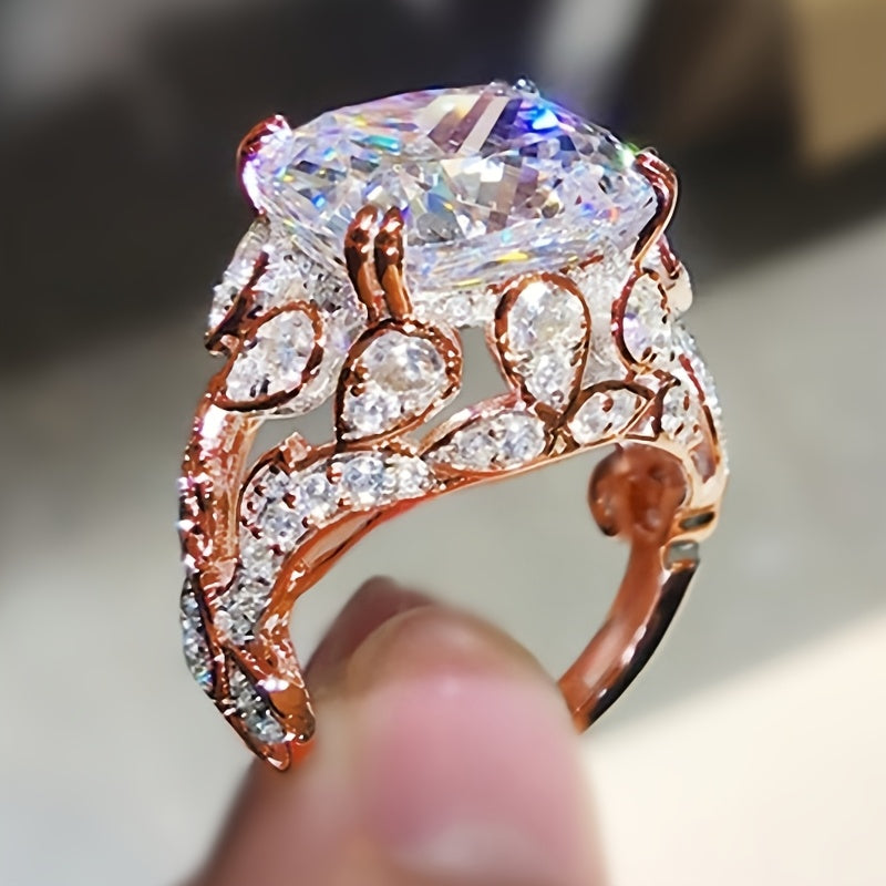 Square Cubic Zirconia with Intricate Floral Design
