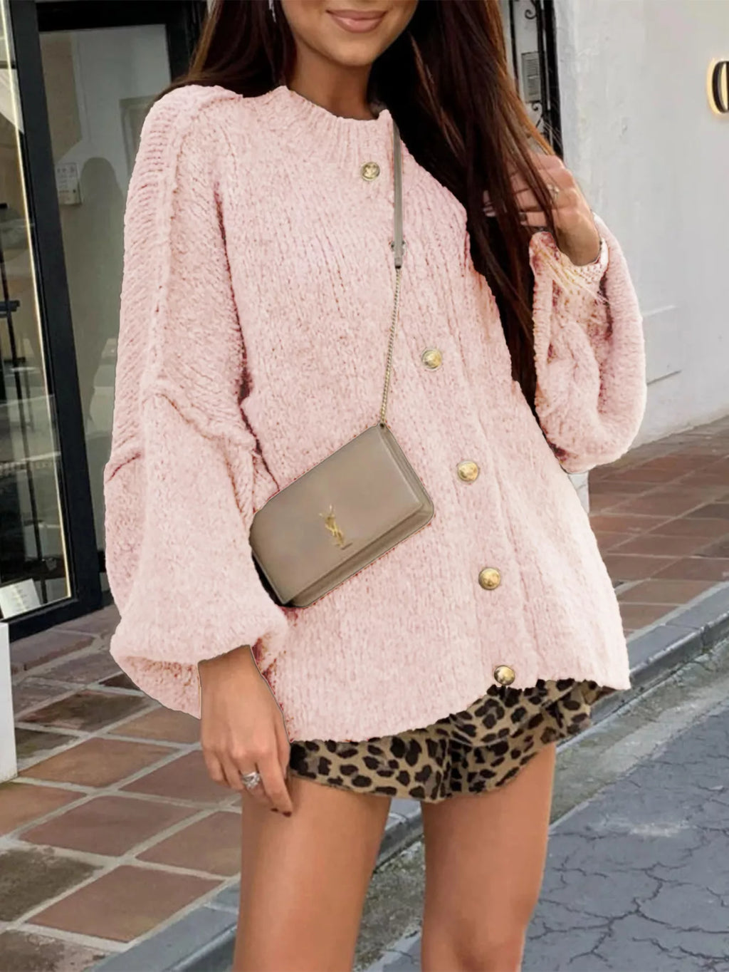 Oversized Knit Button-Down Batwing Sleeve Cardigan