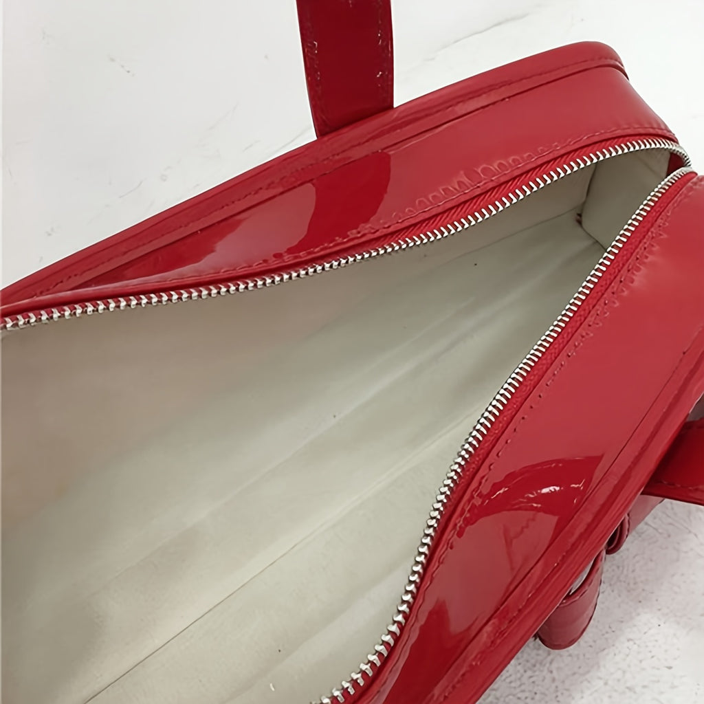 Glossy Bow-Adorned Handbag