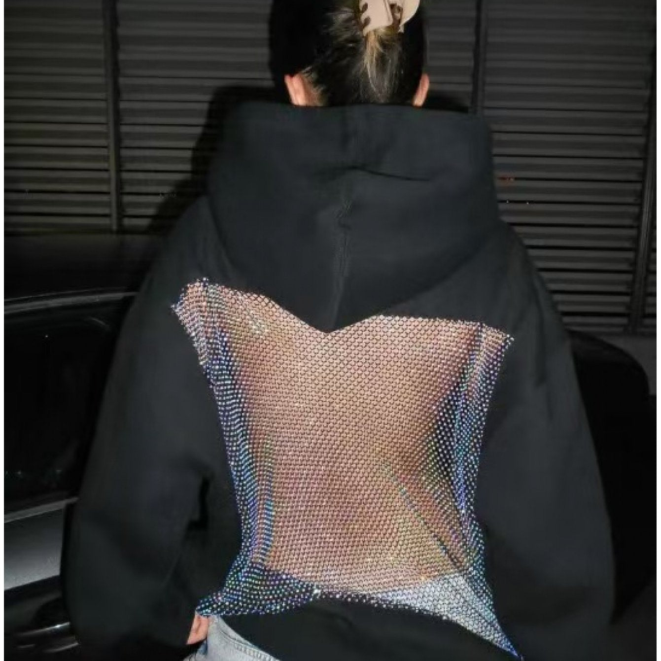 Semi-Sheer Mesh Hooded Sweatshirt