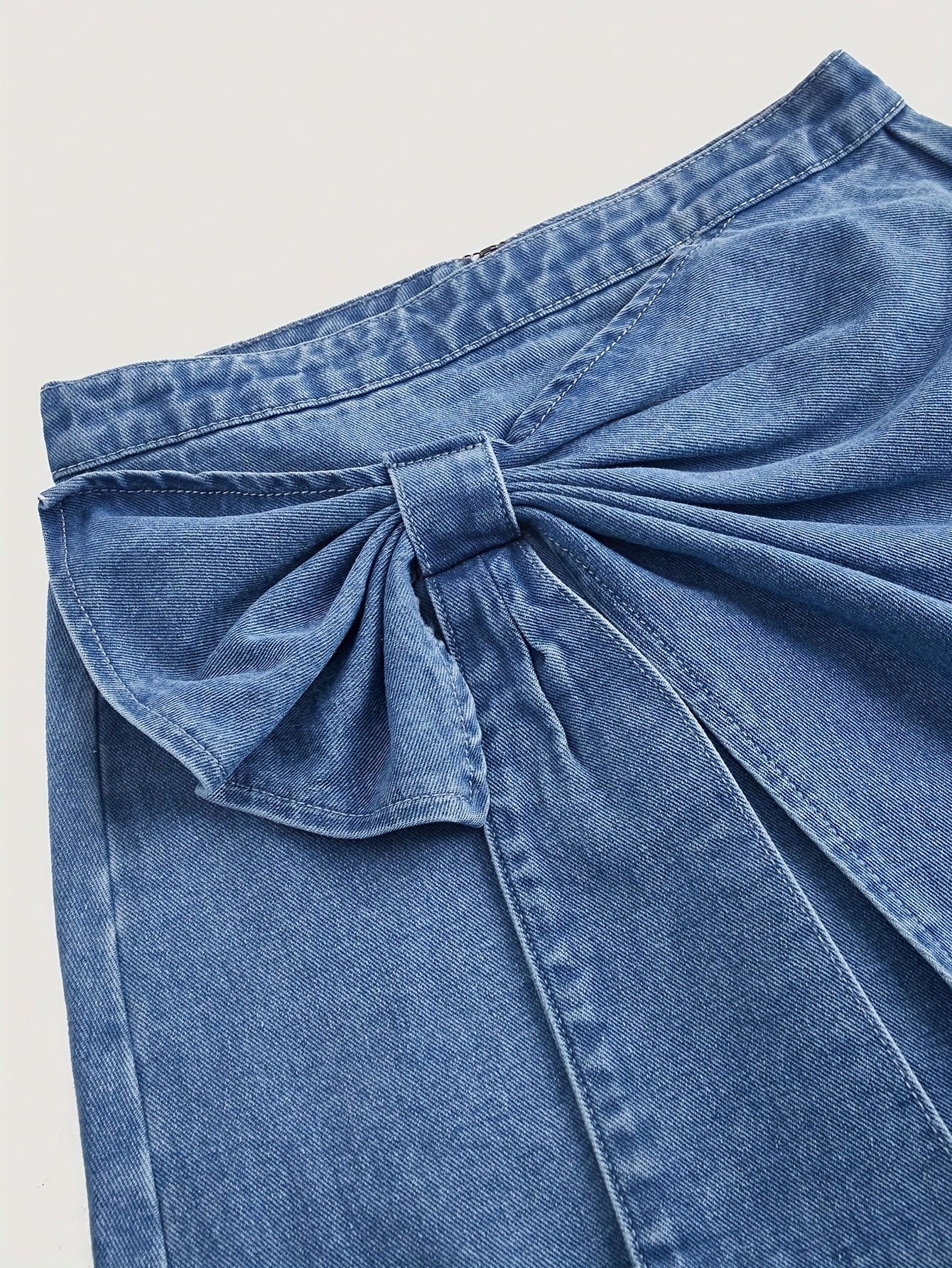 High Stretch Denim Skirt Irregular Bow Short Jean Skirt With Zipper