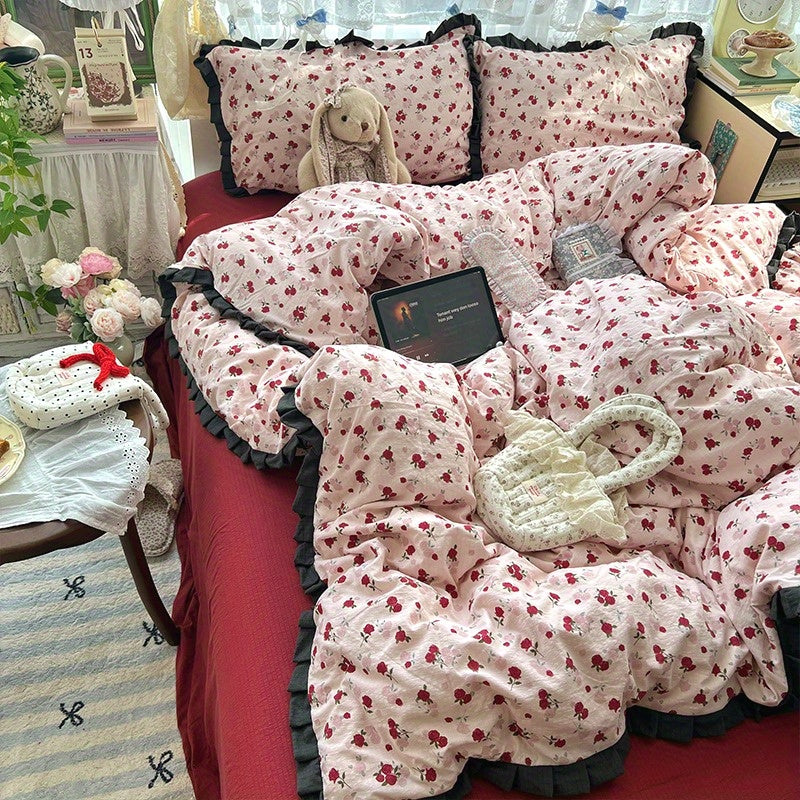 French Black Lace Bedding Set of 4pcs