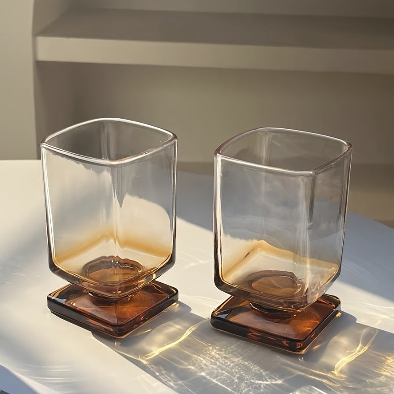 Square Glass Cups with Maillard Brown Tapered Design