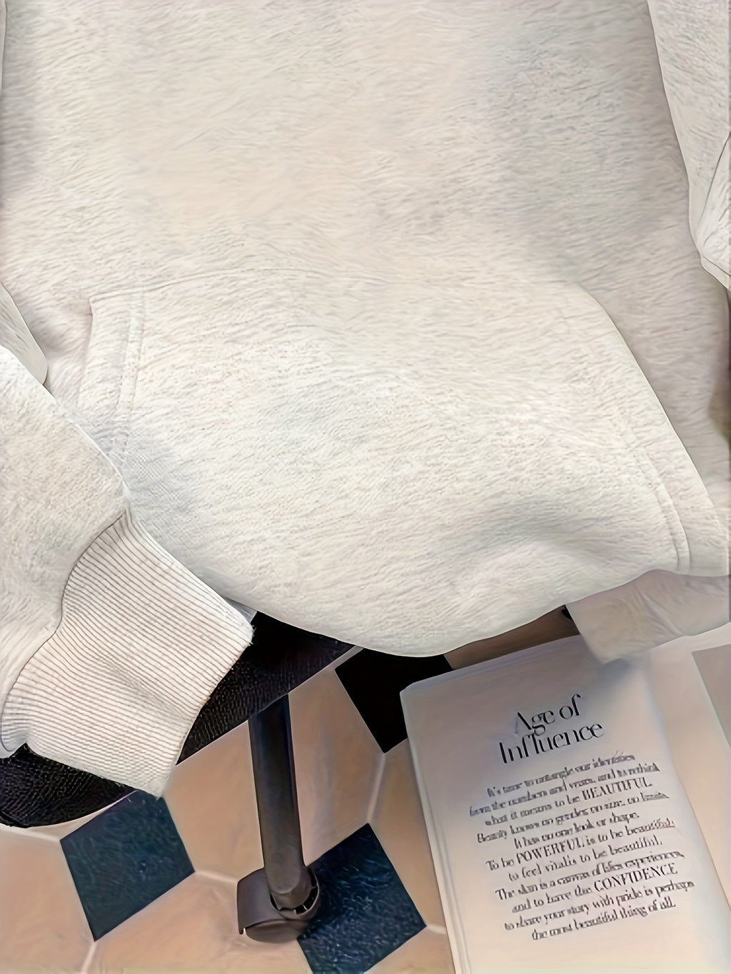 Oversized Hoodie - Light Green Geometric "I'm OK" Patchwork Print