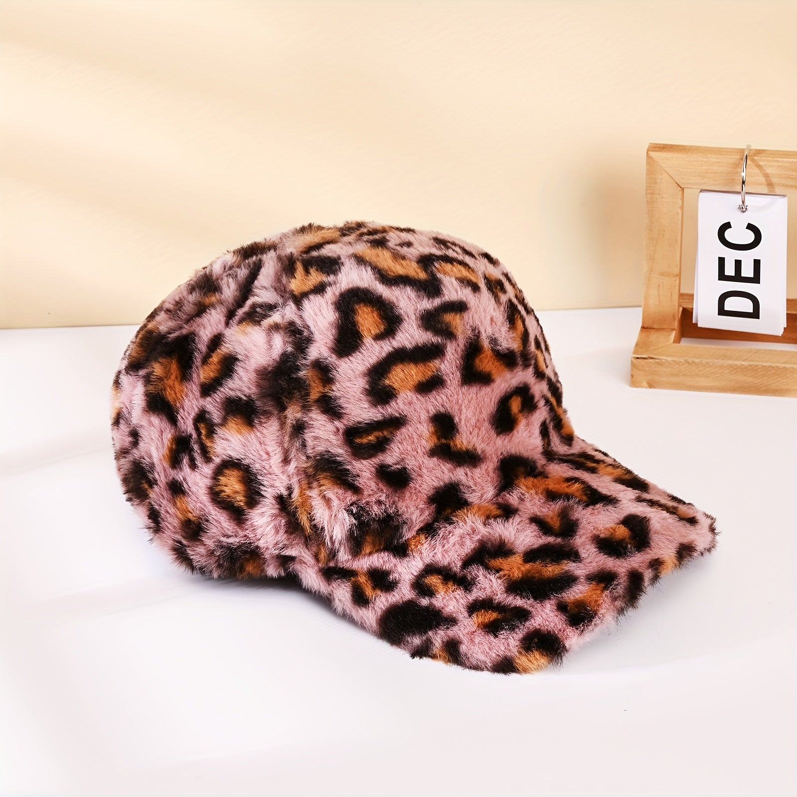 Leopard-Print Plush Baseball Cap