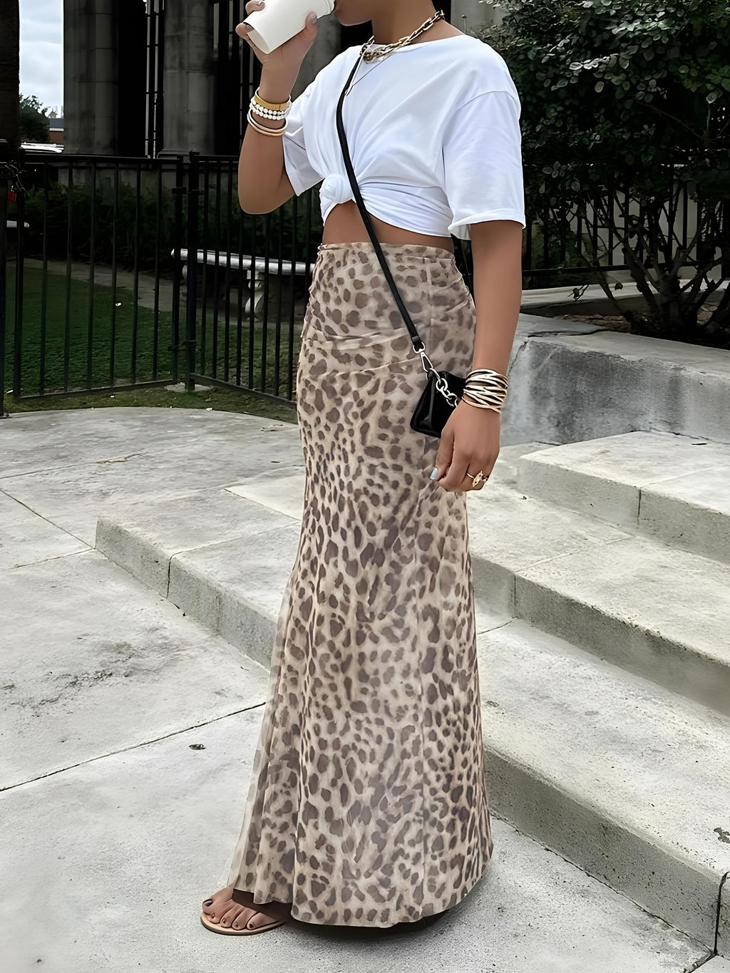 Mesh Leopard Print Skirt