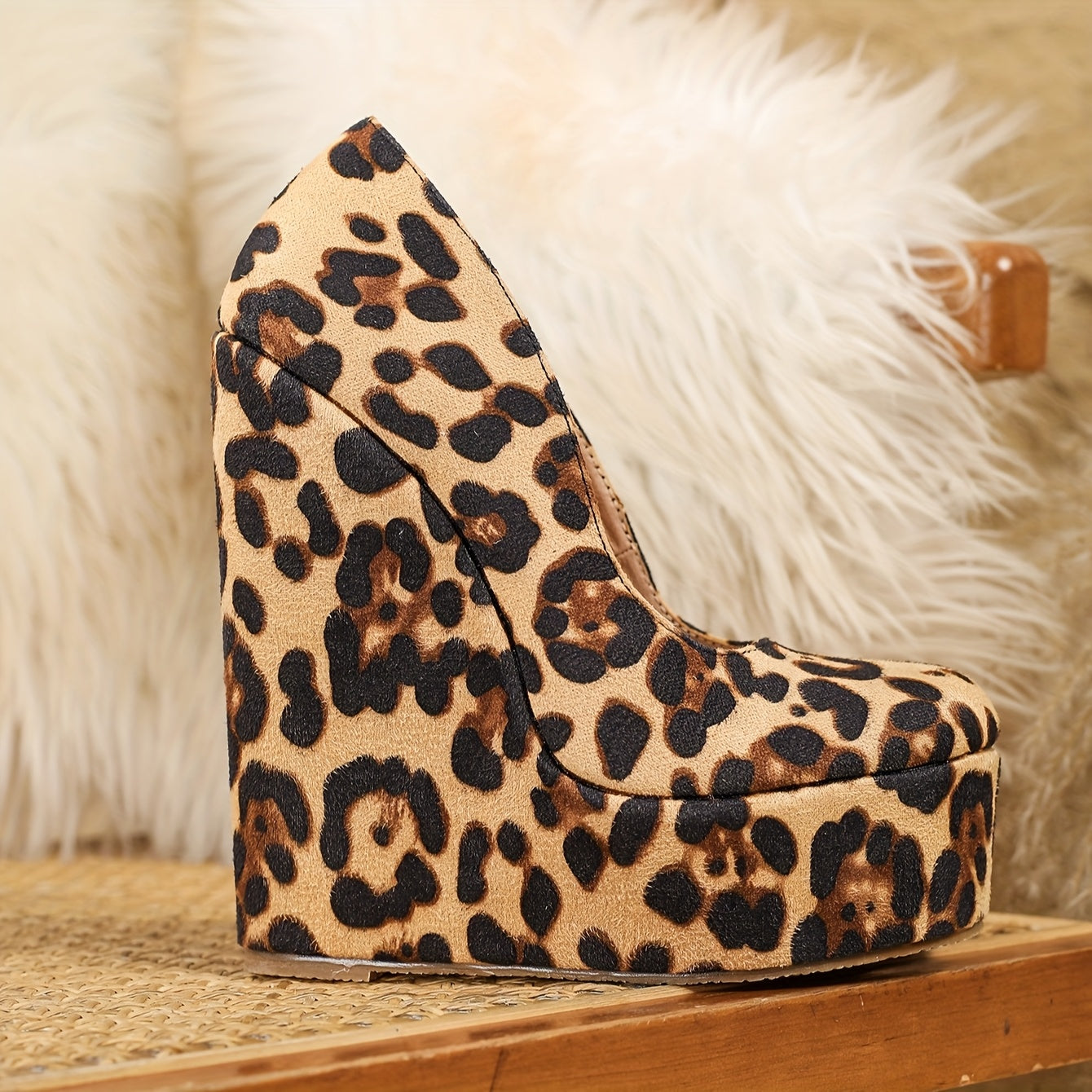 Leopard Chunky Platform Wedge Heels