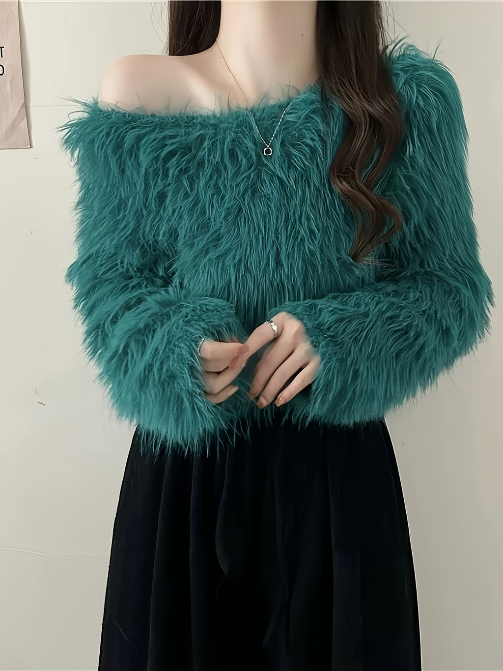 Off-Shoulder Plush Cardigan