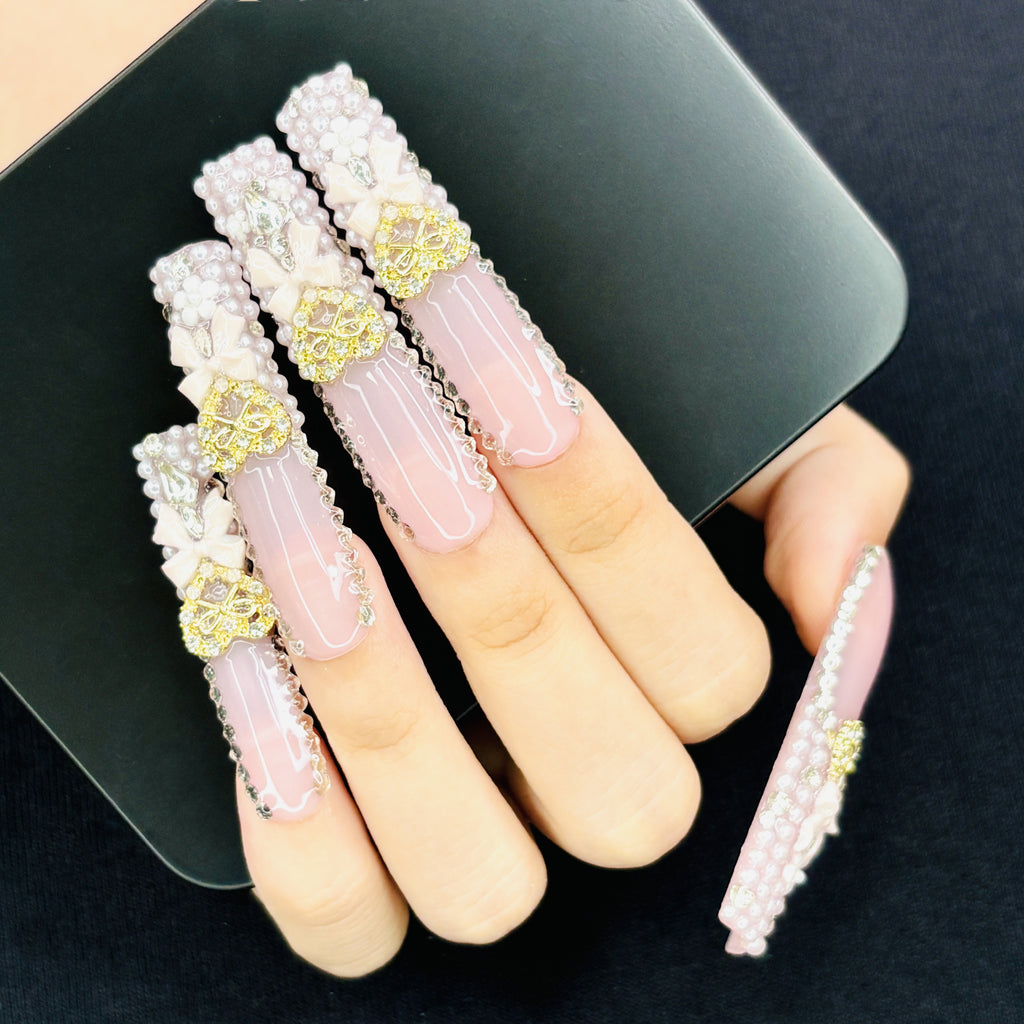 Gold Rhinestone Butterfly Press-On Nails