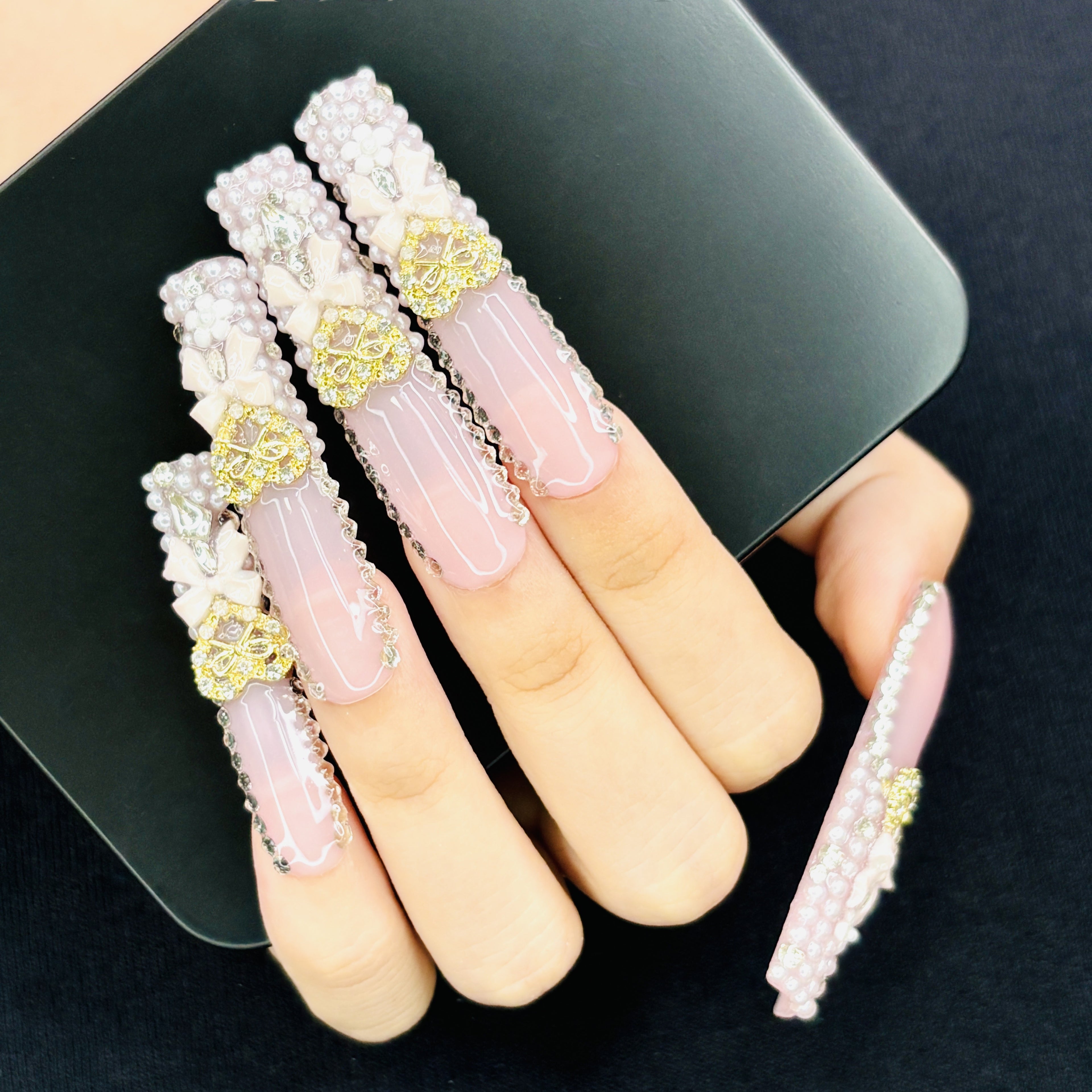 Gold Rhinestone Butterfly Press-On Nails