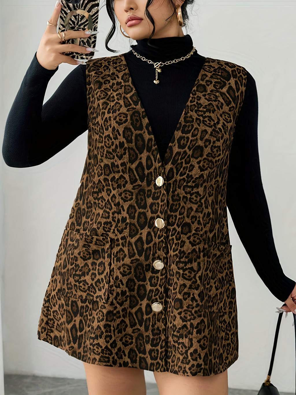 Leopard Print V-Neck Dress