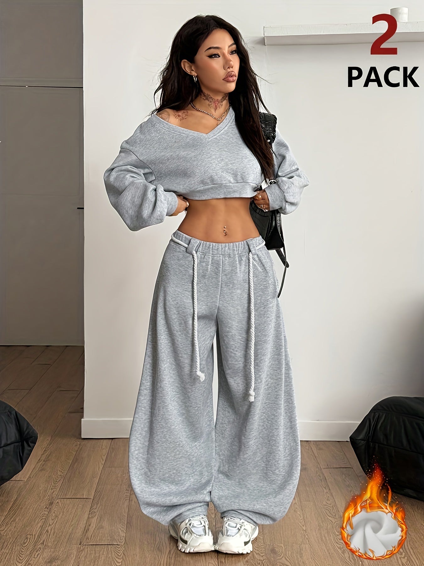2025 No.: ZD0926244 Autumn/Winter Women's Oversize Solid Color Simple Fashion Long Pants Long Sleeve Set