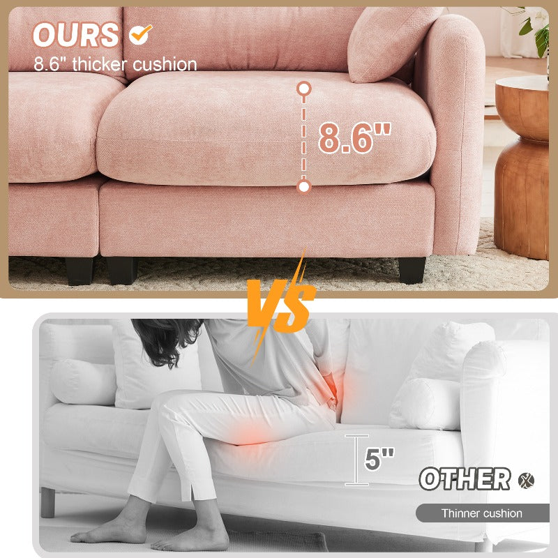 Pink L-Shaped Sectional Sofa with Ottoman