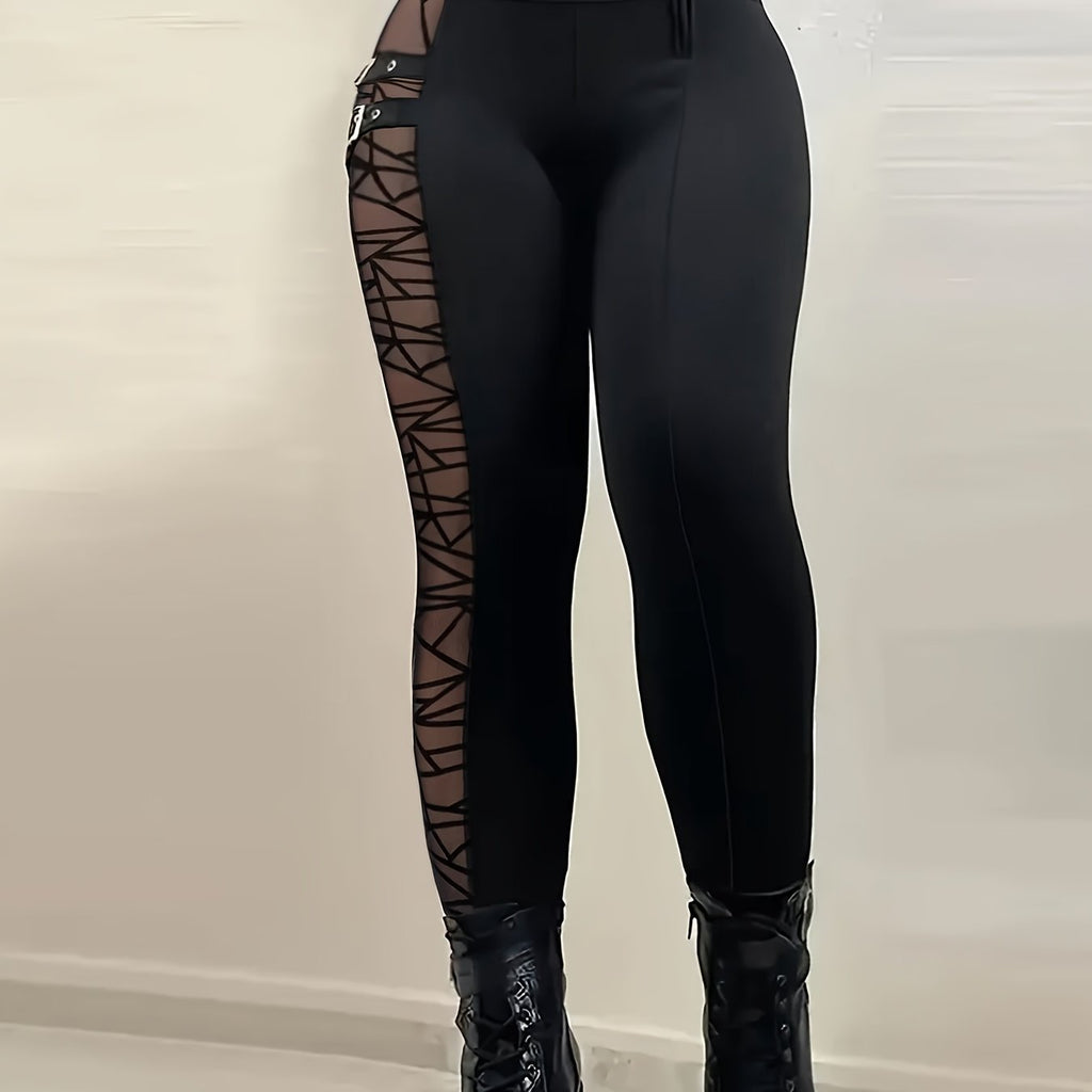 High-Waisted Stretchy Leggings with Mesh Panels & Zipper Detail