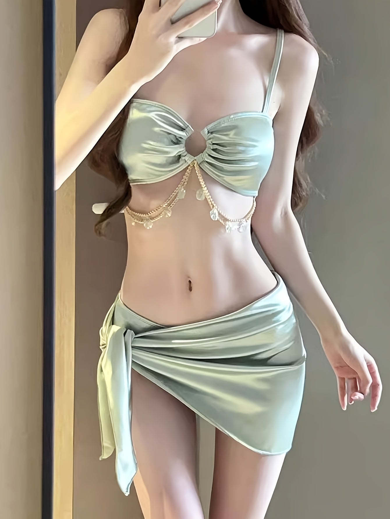 Off-Shoulder Swimsuit with Sparkling Embellishments