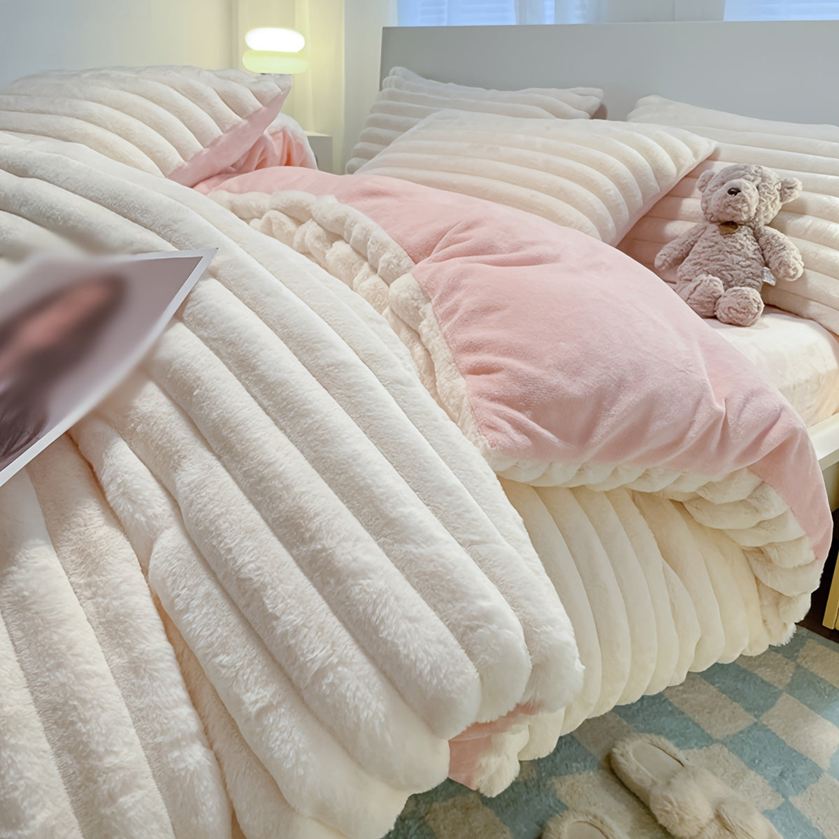 3pcs Simple Solid Color Flannel Quilt Cover Set