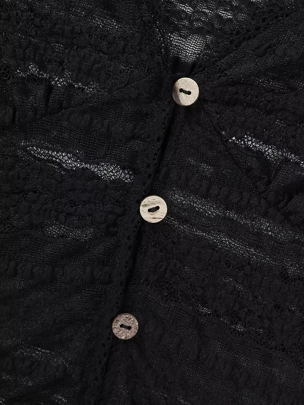 Lace-Like Cutout V-Neck Long Sleeve T-Shirt