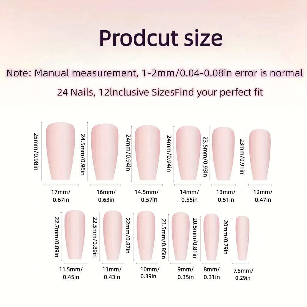 {24pcs} Spring 3D Pink Rose Fake Nails