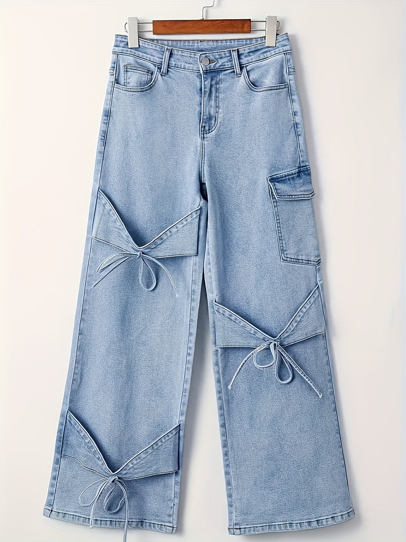 High-Waisted Straight Leg Jean with Bow Accent