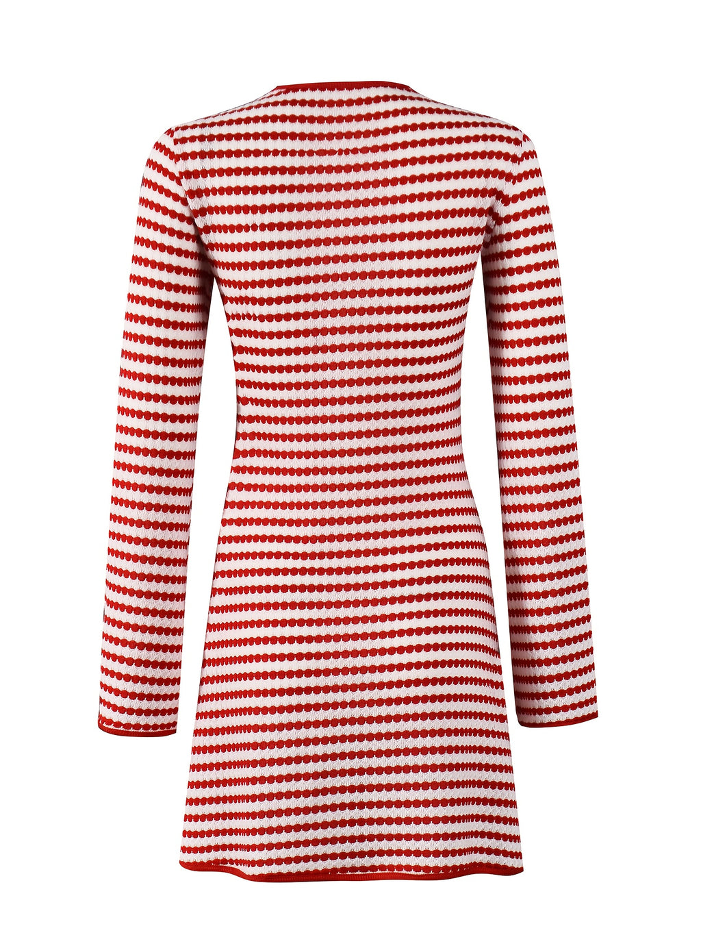 Elegant Slim-Fit Red & White Bell Sleeve A-Line Dress