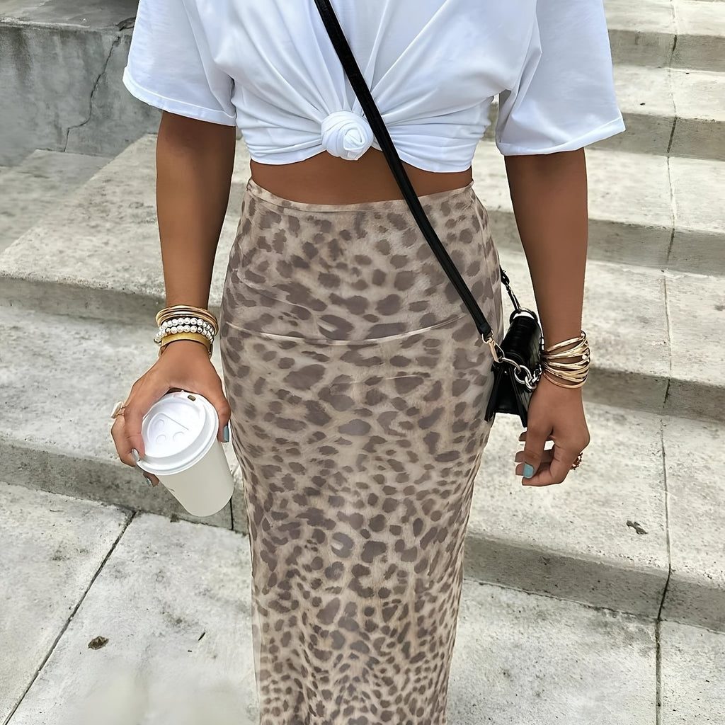Mesh Leopard Print Skirt