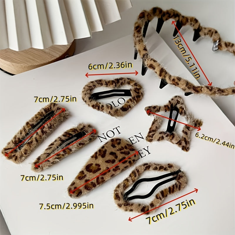 6pcs/7pcs/12pcs Mixed Set Vintage Leopard Print Hairband and Claw Clips