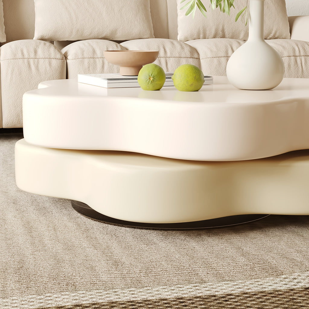 1pcs Italian cream style light luxury modern coffee table, flower double layer rotatable living room small household table, creative design sofa side table