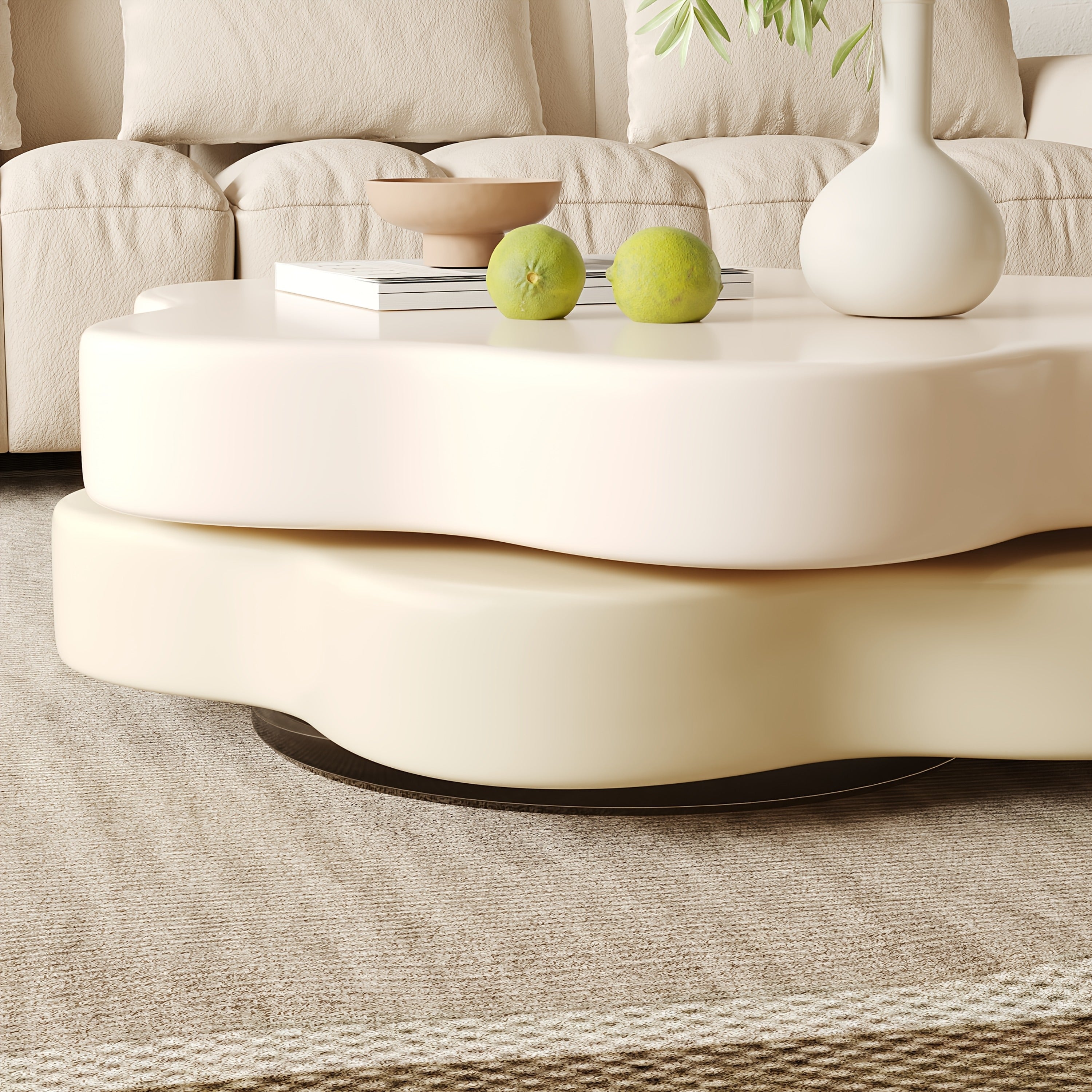 1pcs Italian cream style light luxury modern coffee table, flower double layer rotatable living room small household table, creative design sofa side table