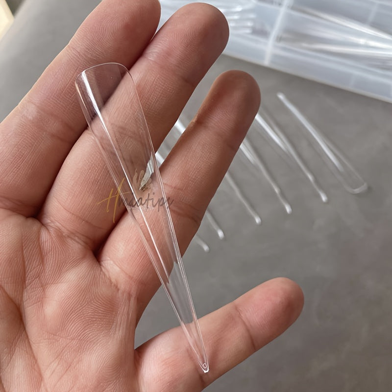 5Xl Long Full-Cover Nail Tips, Long Teardrop Shaped Nails, Transparent Salon Pointed Nails with 60pcs