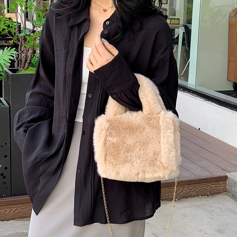 Plush Faux Fox Fur Classic Stylish Versatile Casual Shoulder Bag