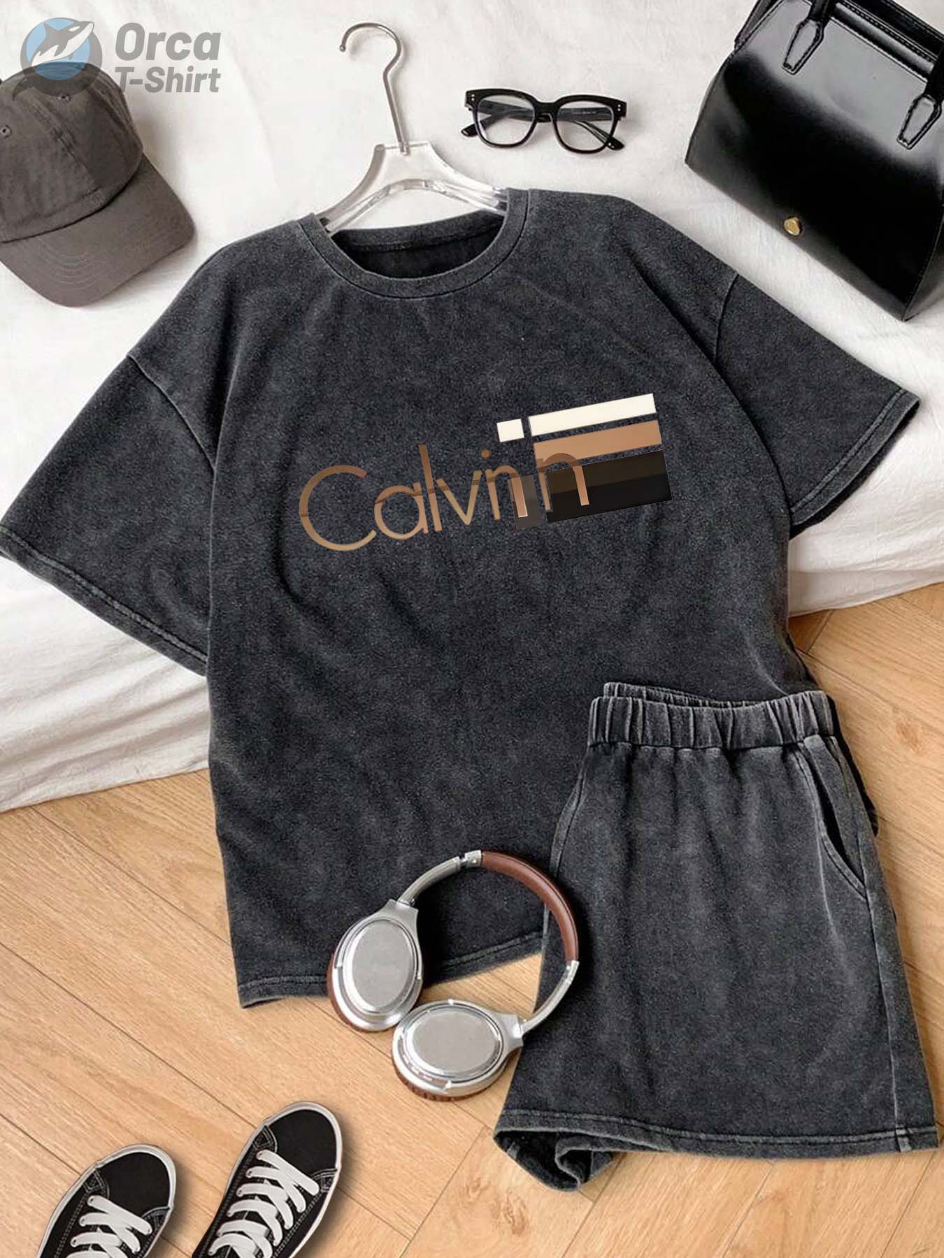 Men's & Women's 230g Heavyweight 100% T-Shirt - Vintage Washed Oversized Short Sleeve Round Neck Pink Tee with Logo-Like Horizontal Stripe Print (Beige//Maroon) - Soft Breathable Casual Summer Top, Locally Shipped, Women Two