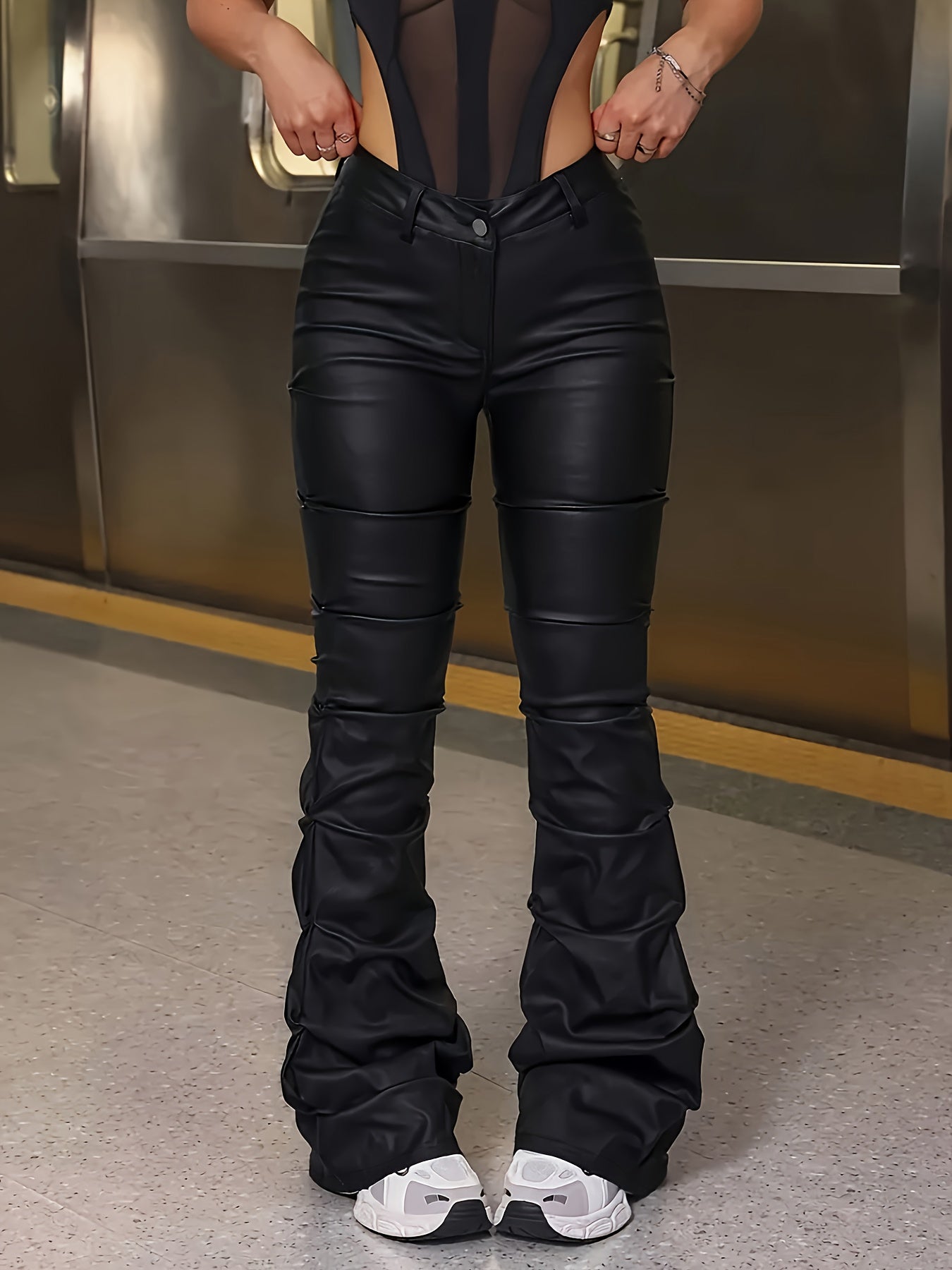 Wide-Leg Tapered Floor-Length Pants