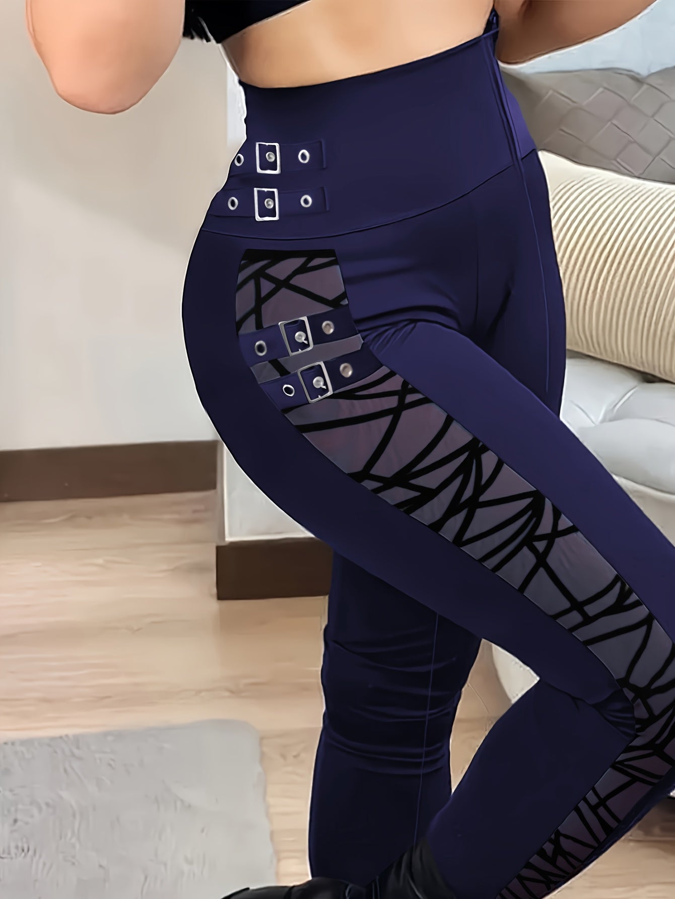 High-Waisted Stretchy Leggings with Mesh Panels & Zipper Detail