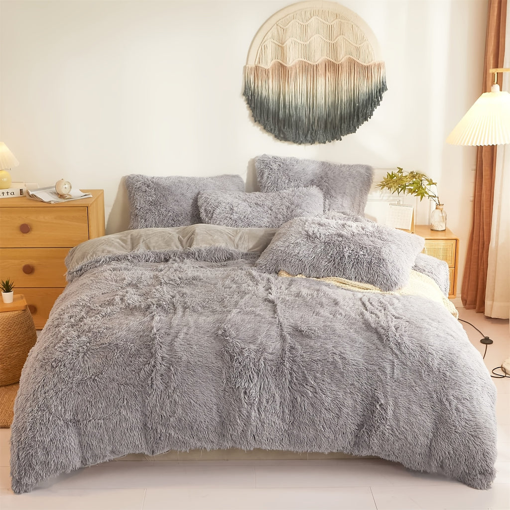 {2/3pcs} Plush Shaggy Fluffy Duvet Cover Set