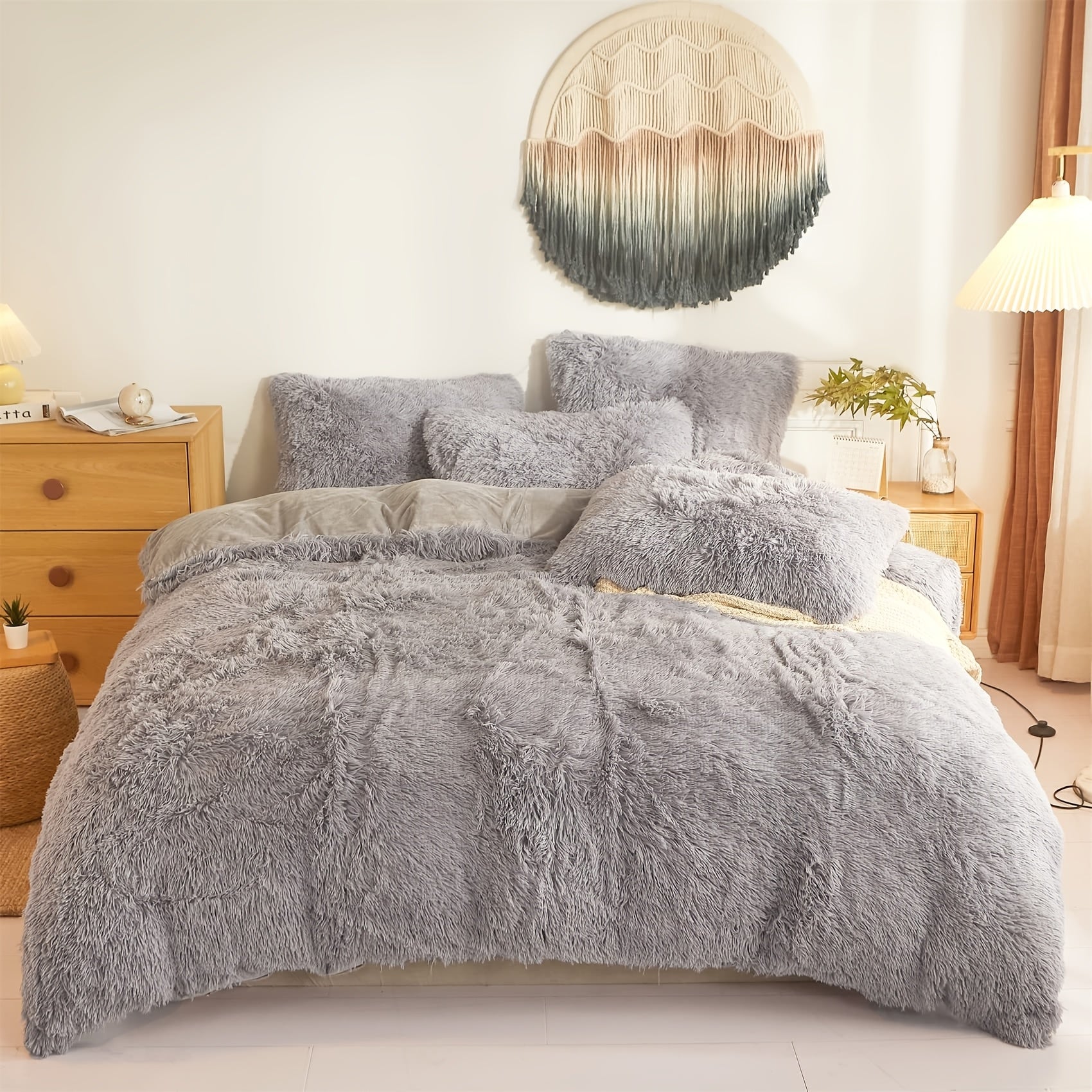 {2/3pcs} Plush Shaggy Fluffy Duvet Cover Set