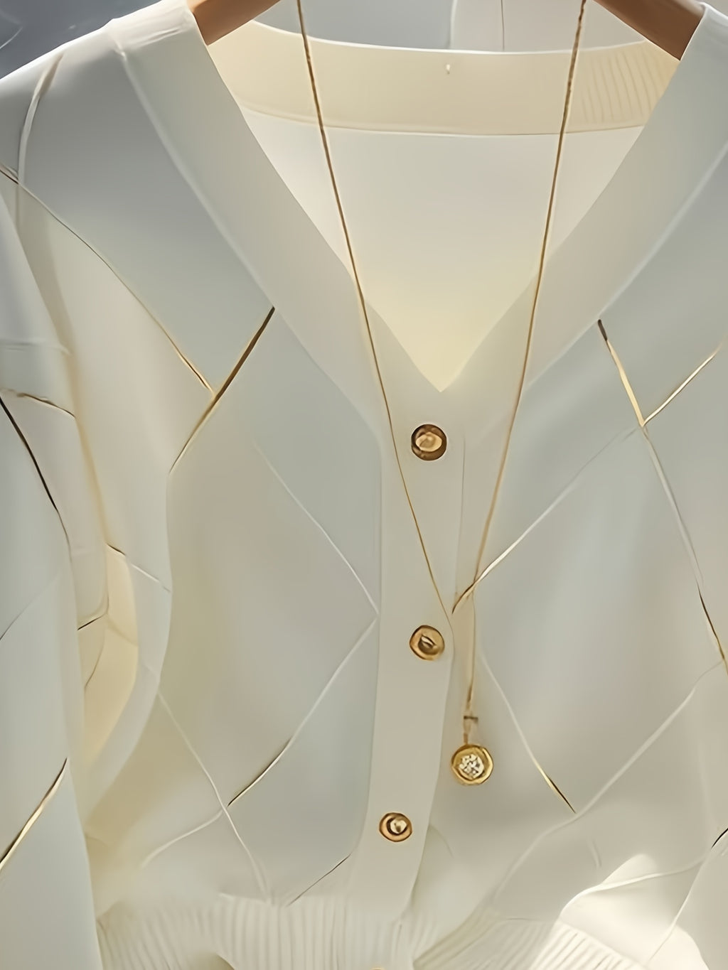 Diamond-Patterned Knitted Long-Sleeve Shirt