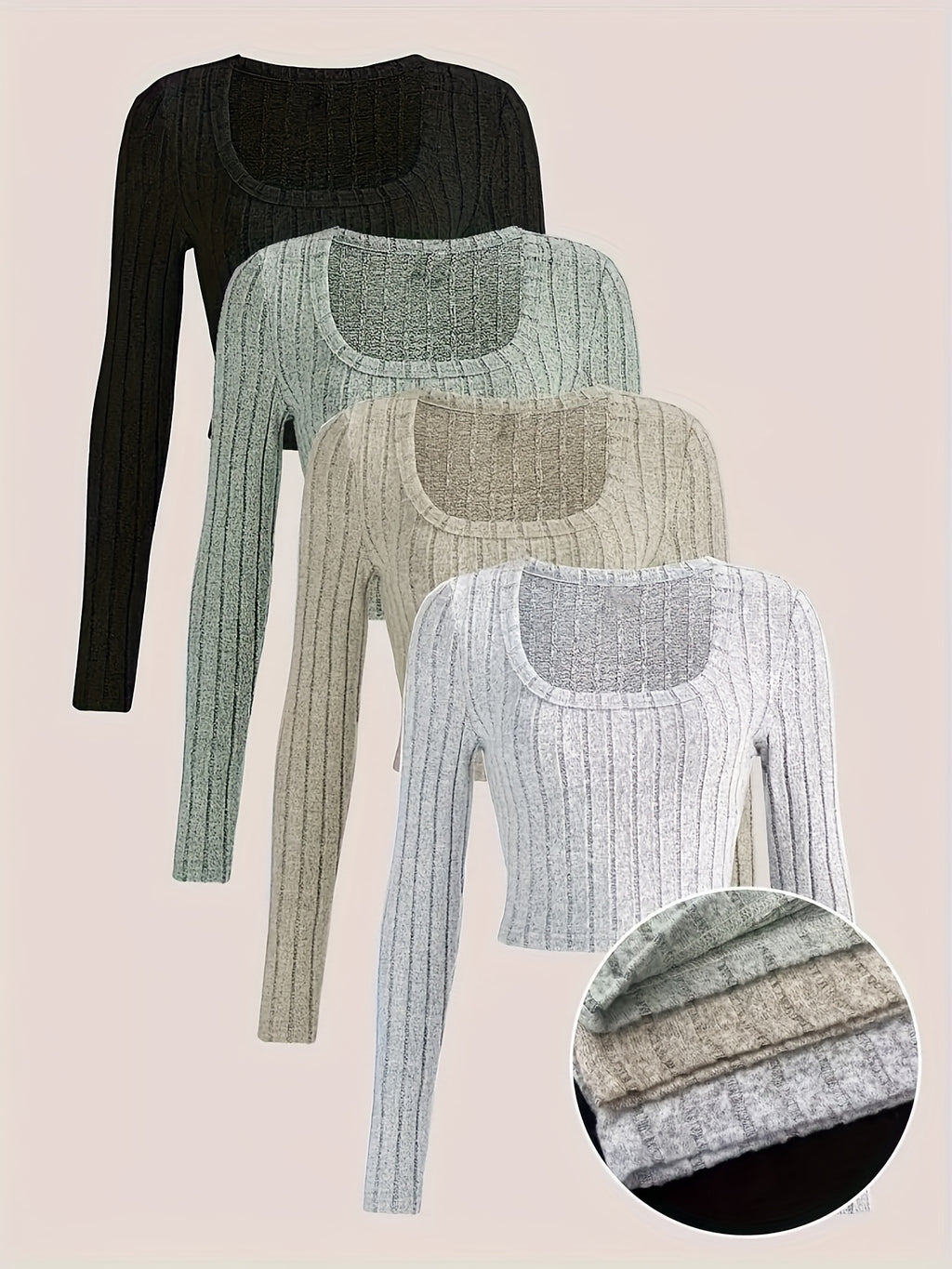 Solid Color Scoop Neck Ribbed T-shirt {4pcs}