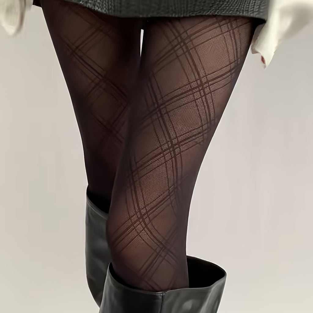 Geometric Diamond Thigh High Stockings
