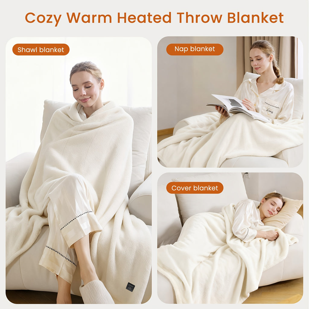 50"x60" Electric Heated Throw Blanket with Remote Control & One-Touch Operation