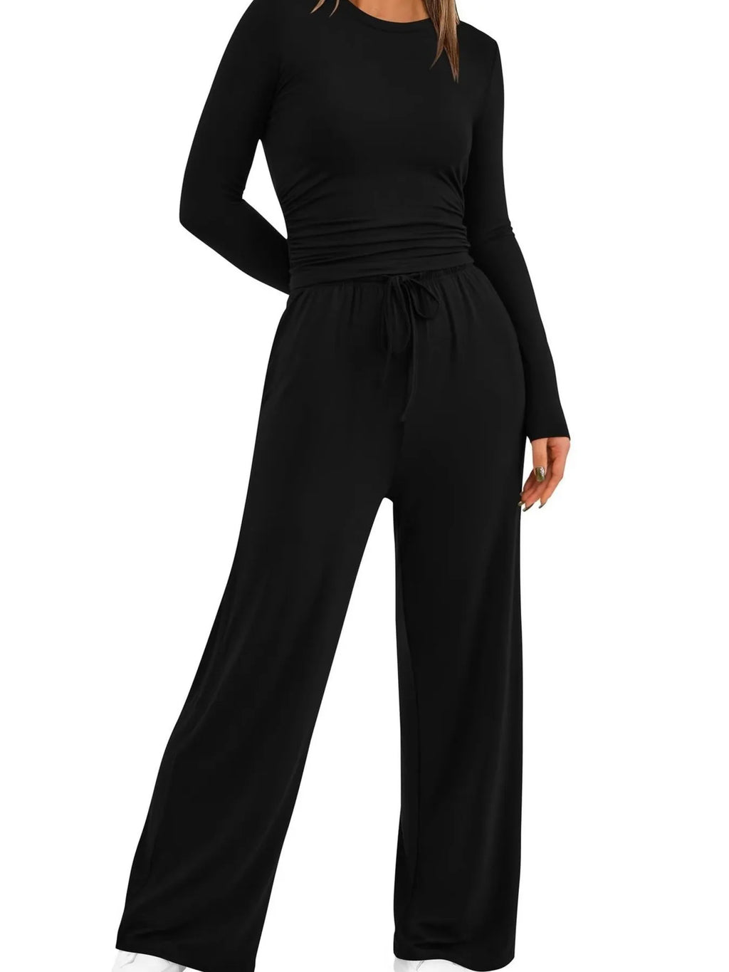 Round Neck Long Sleeve Top and Pants Set