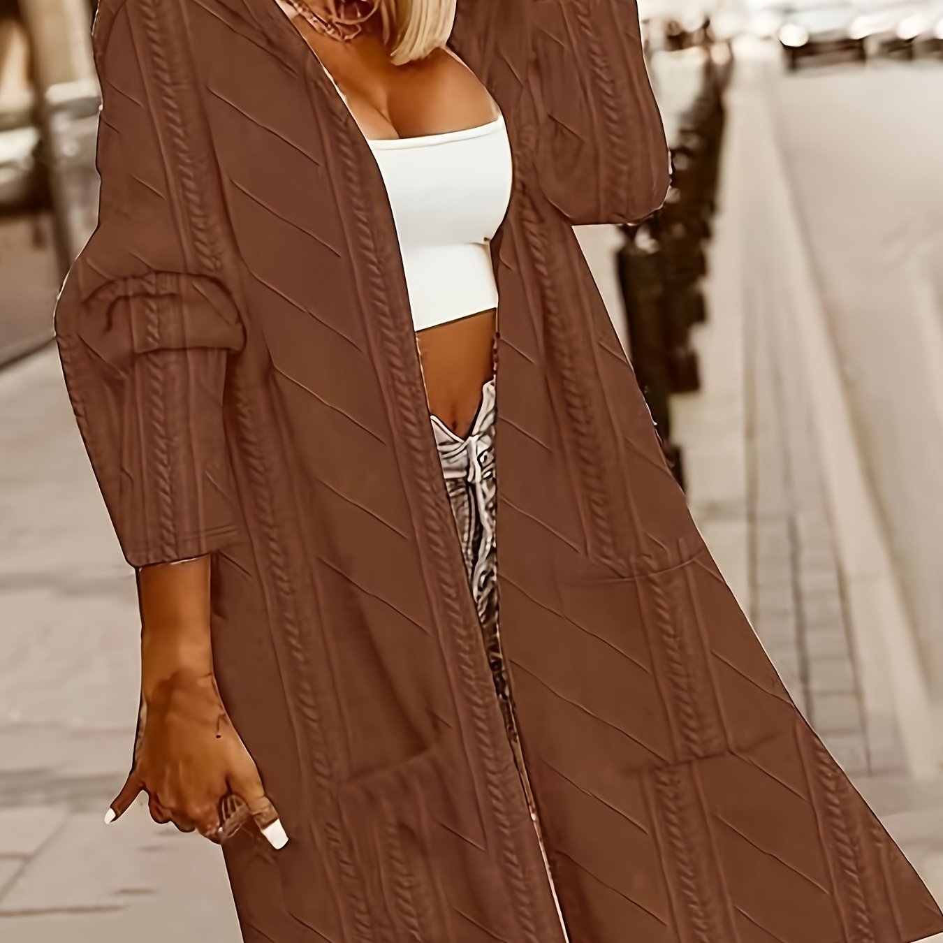 Long Hooded Cardigan with Pockets