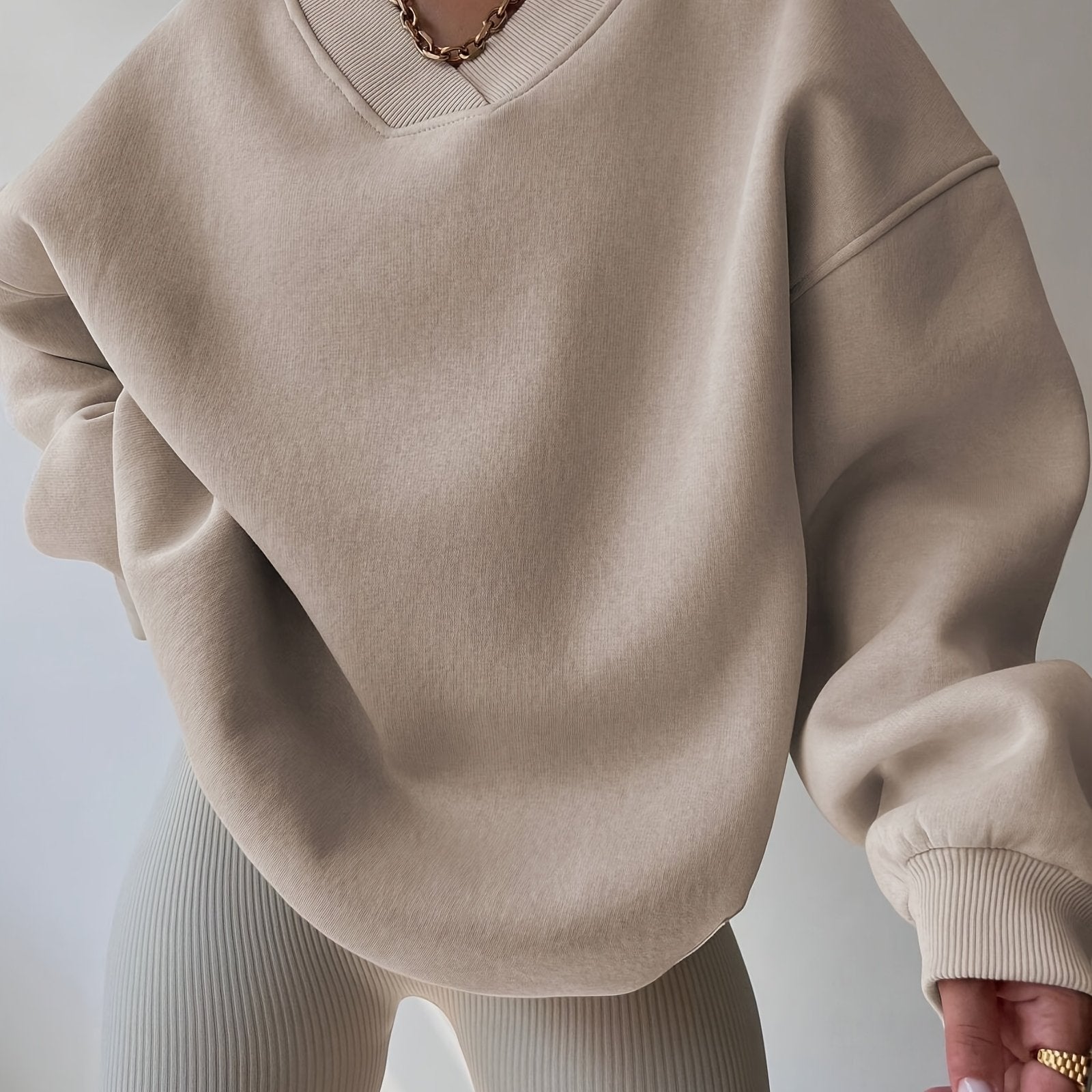 V-Neck Oversized Pullover Sweatshirt