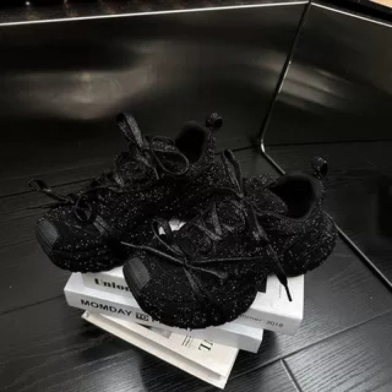 Rhinestone-Adorned Thick-Soled Dad Sneakers