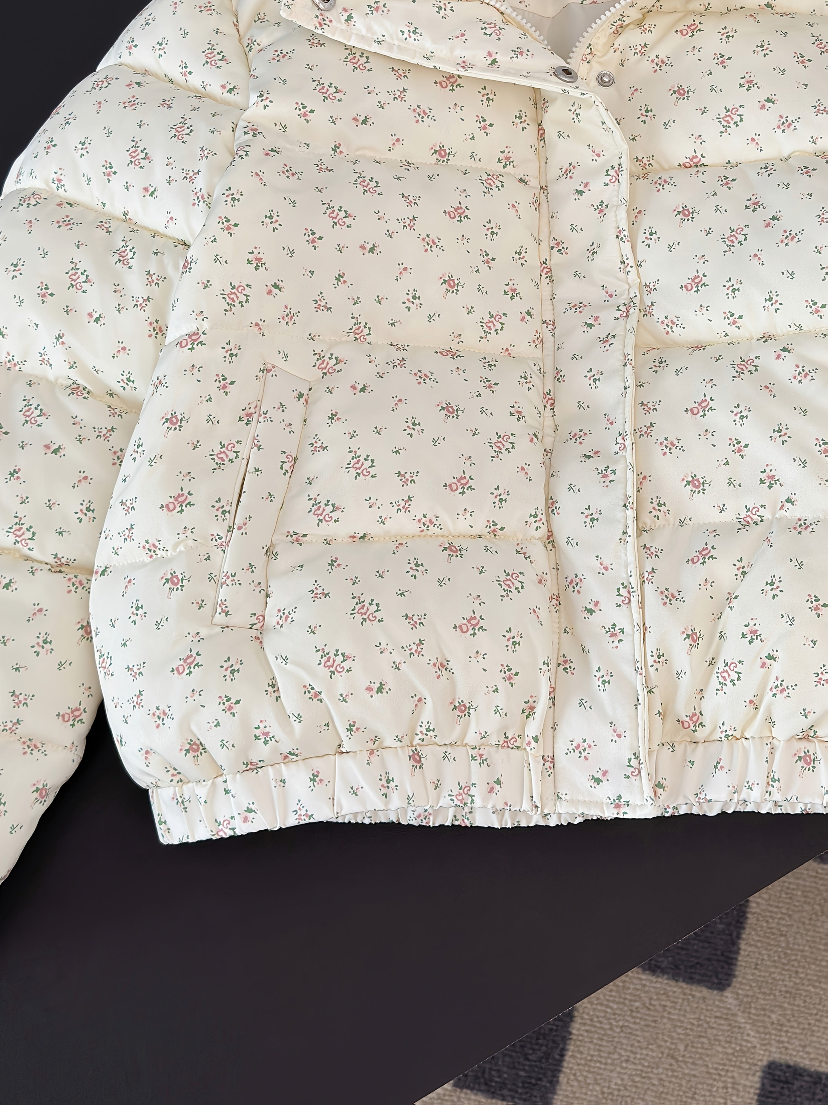 Women'S Cozy Fleece-Lined Zip-Up Jacket with Elastic Cuffs - Chic Floral Pattern, Long Sleeve, Button-Up Front, Perfect for Fall & Winter, Cozy Winter Jacket | Buttonup Front Jacket | Soft Texture Jacket