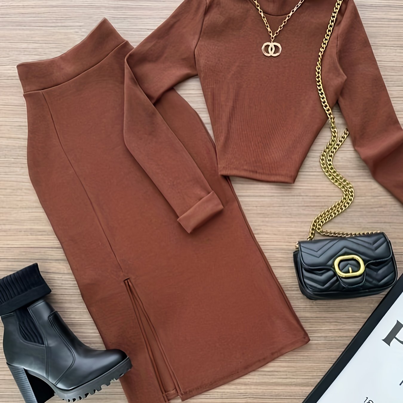 Long Sleeve Top Two-Piece Set with Skirt