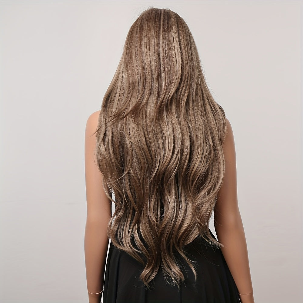 30 Inch Ladies Elegant Gradient Brown Long Curly Wig With Bangs