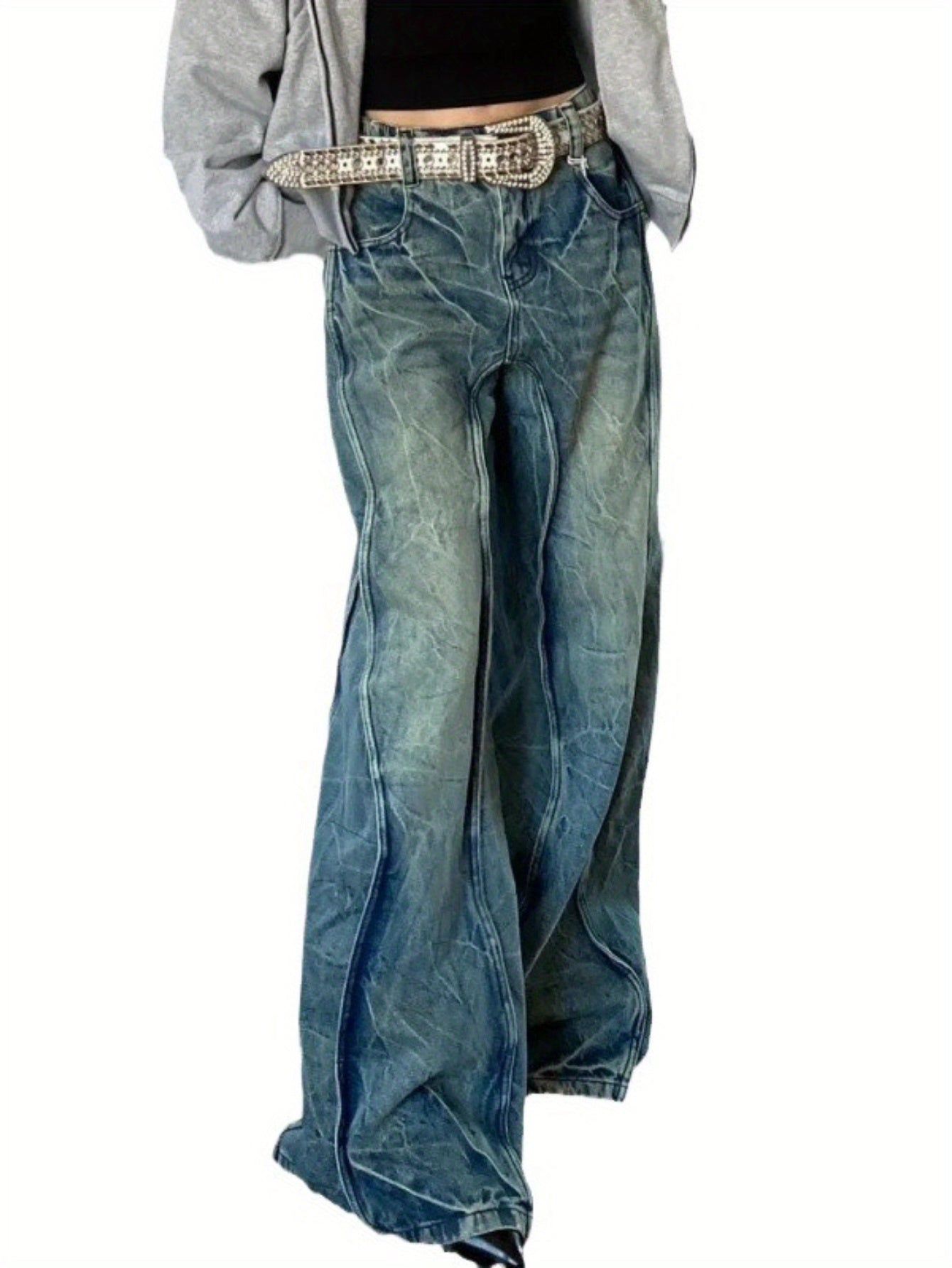 Distressed Wide-Leg Jeans